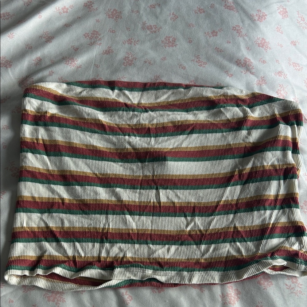 Volcom Striped Pencil Skirt in Cream, Red, and Green